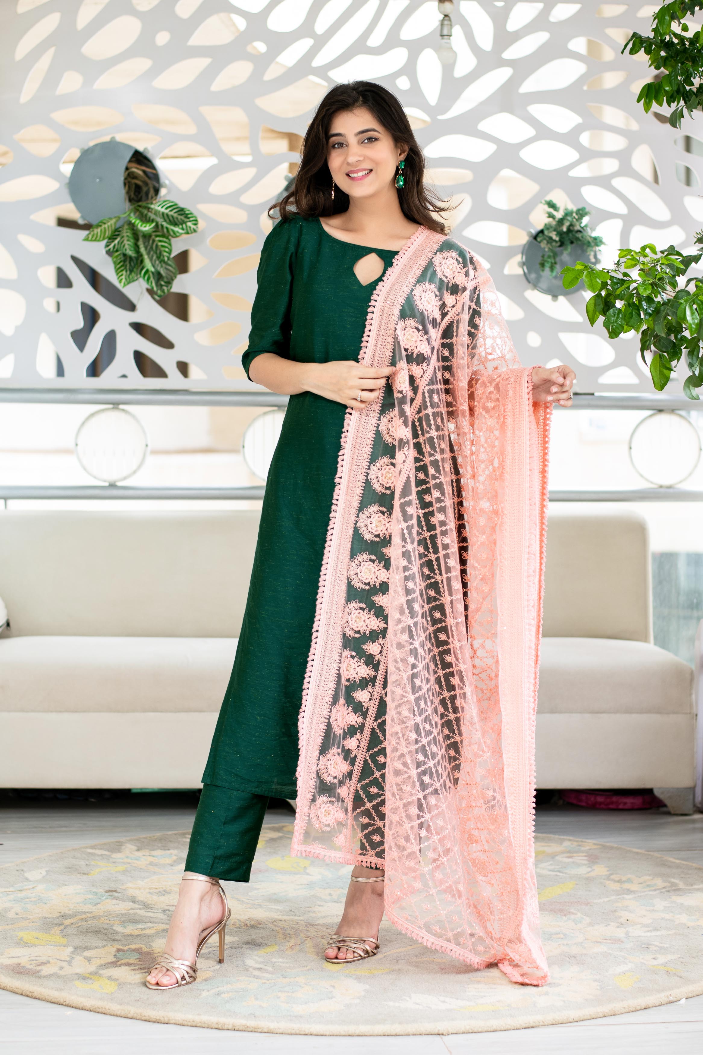 Dark green suit with on sale dupatta