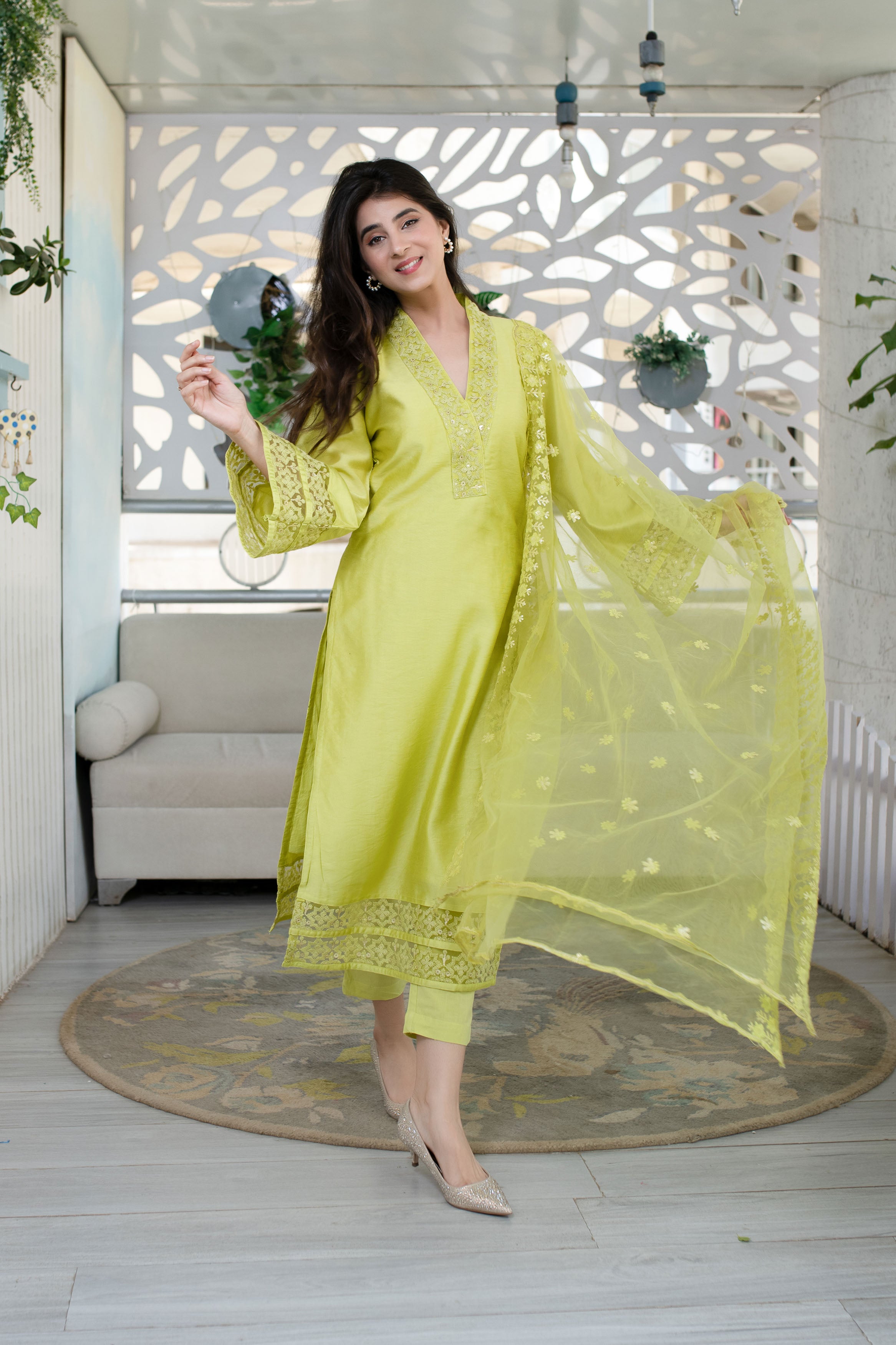 Buy Online In India | Lime Green Kurta With Lace Work | Label Shaurya  Sanadhya