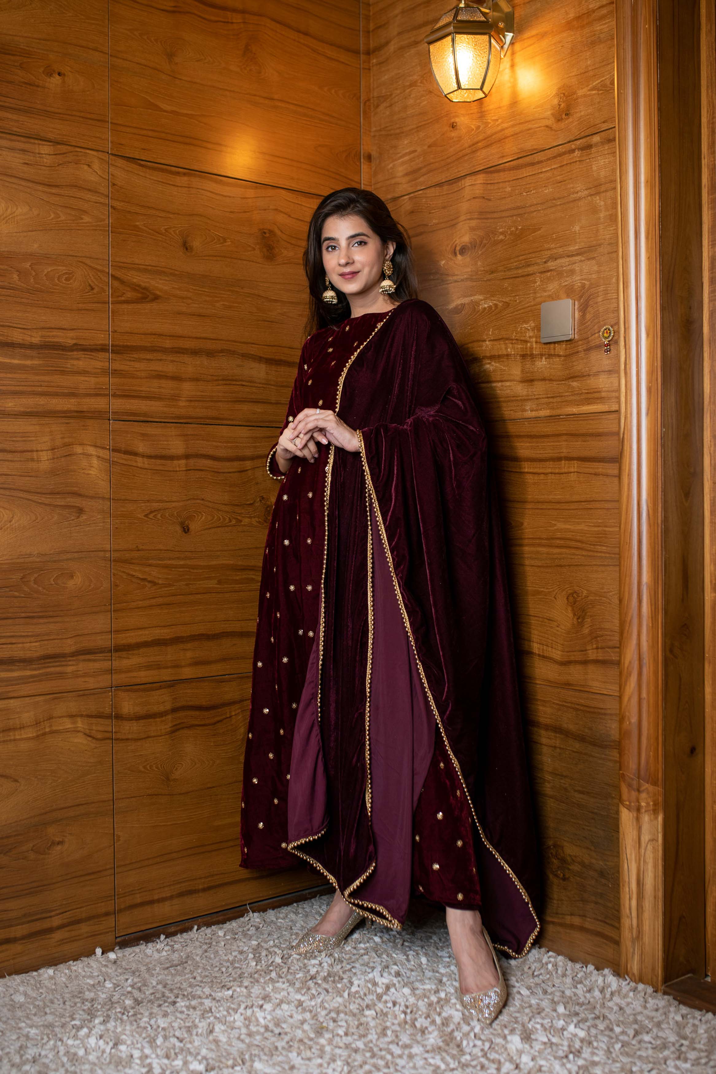 Maroon Coloured Velvet Kurti with Pant & Dupatta!!