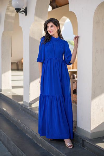 Blue Georgette Layered Maxi Dress