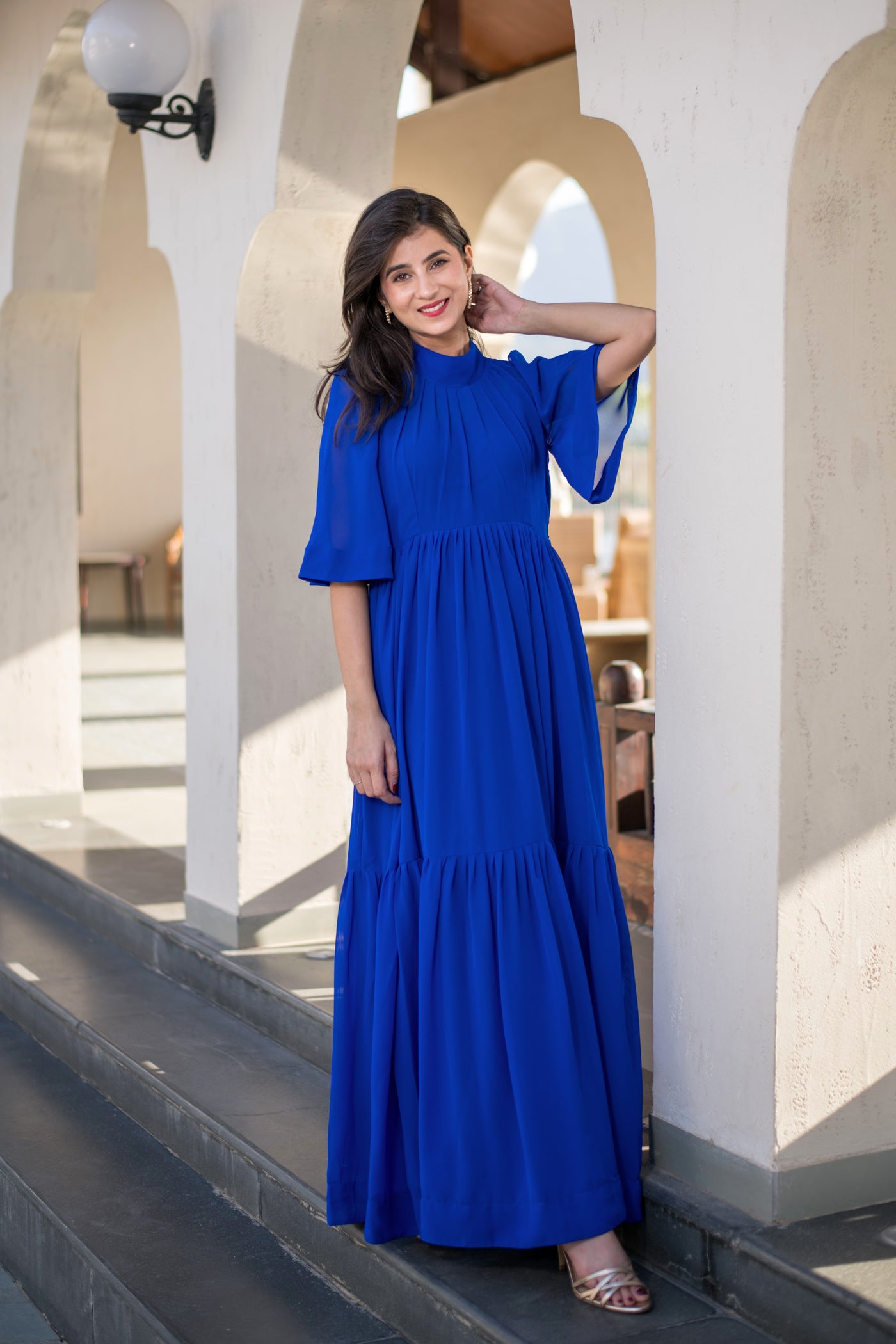 Blue Georgette Layered Maxi Dress