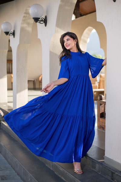 Blue Georgette Layered Maxi Dress