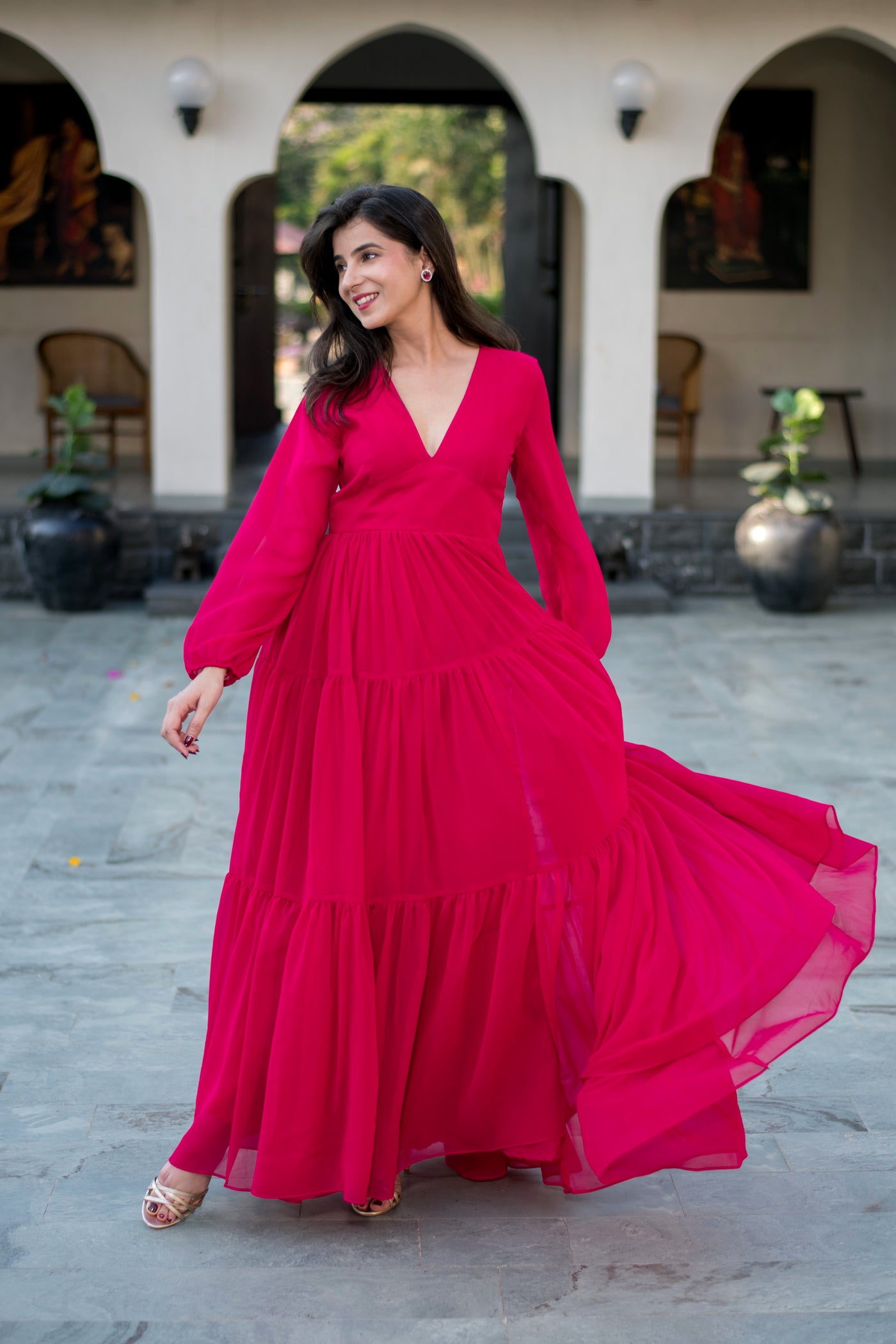 Pink layered Georgette Maxi Dress