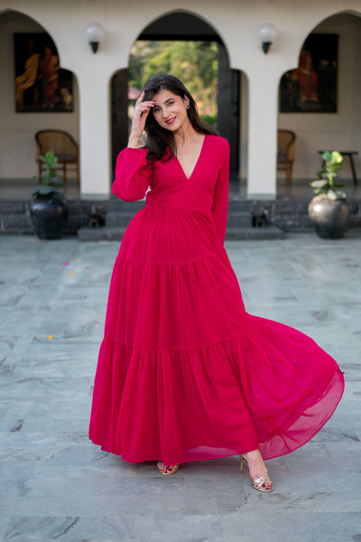 Pink layered Georgette Maxi Dress