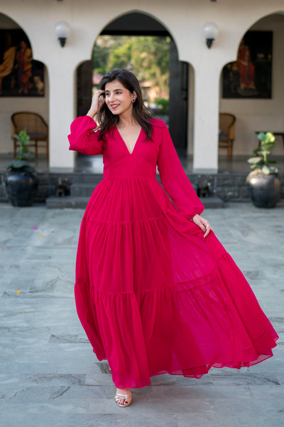 Pink layered Georgette Maxi Dress