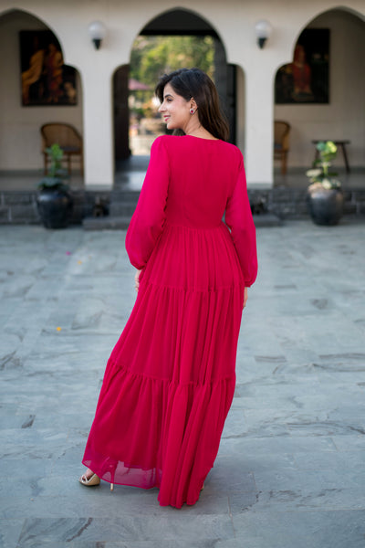 Pink layered Georgette Maxi Dress