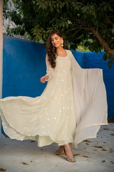 Ivory High Kali Anarkali set