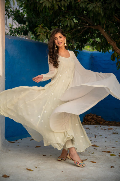 Ivory High Kali Anarkali set