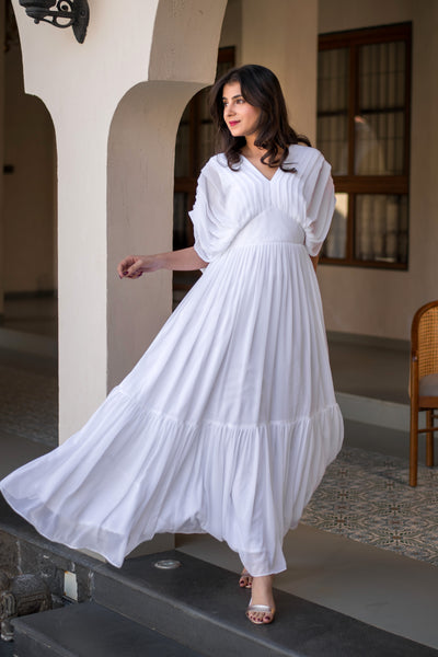 White Pleated Layered Maxi Dress