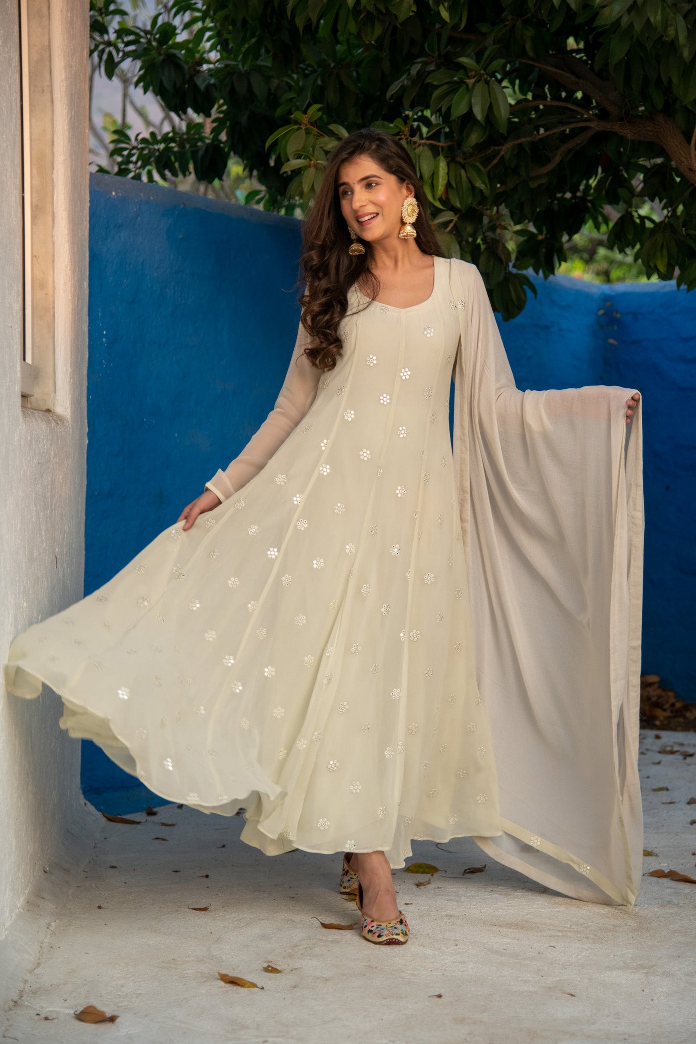 Ivory High Kali Anarkali set