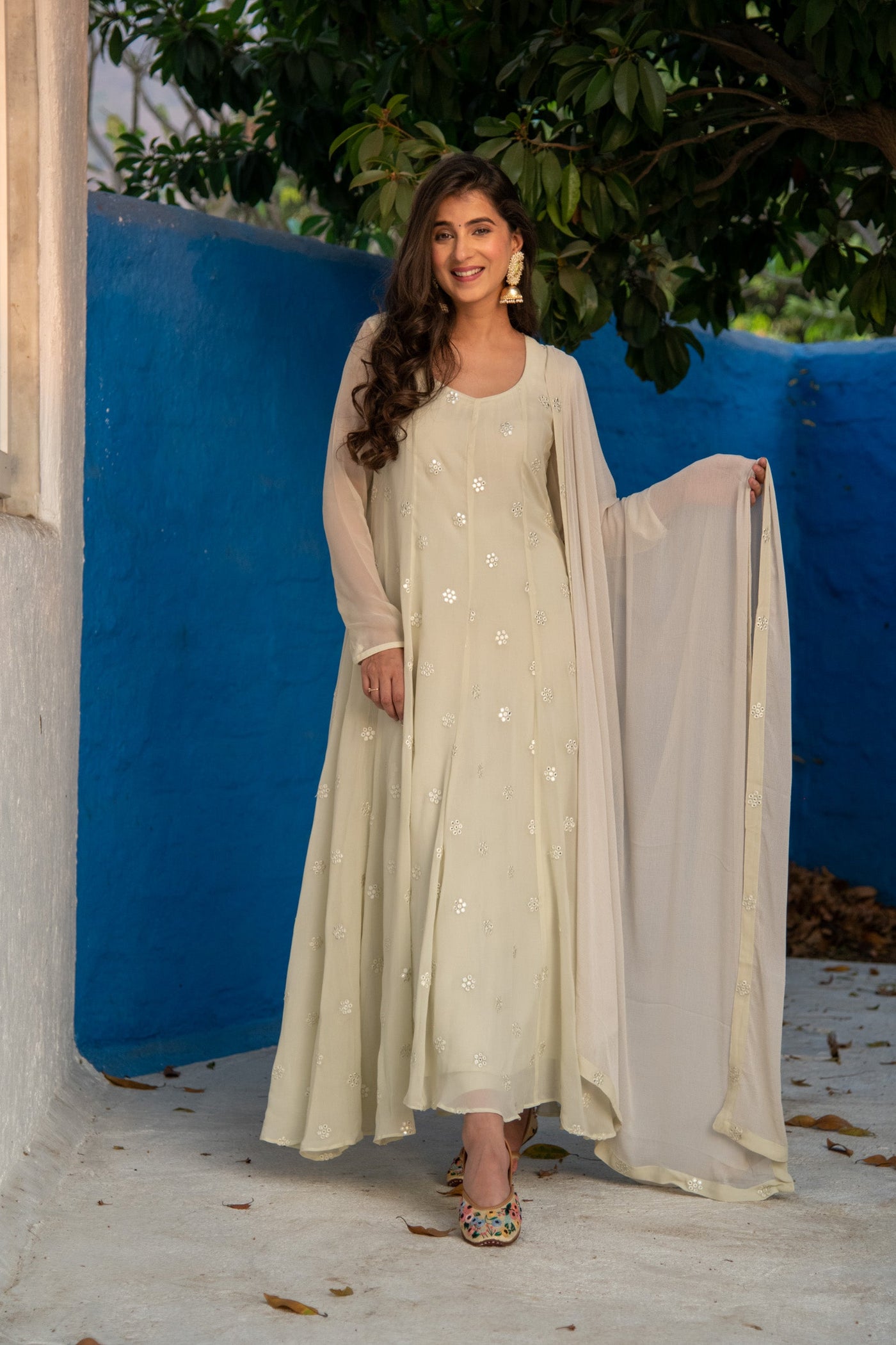 Ivory High Kali Anarkali set