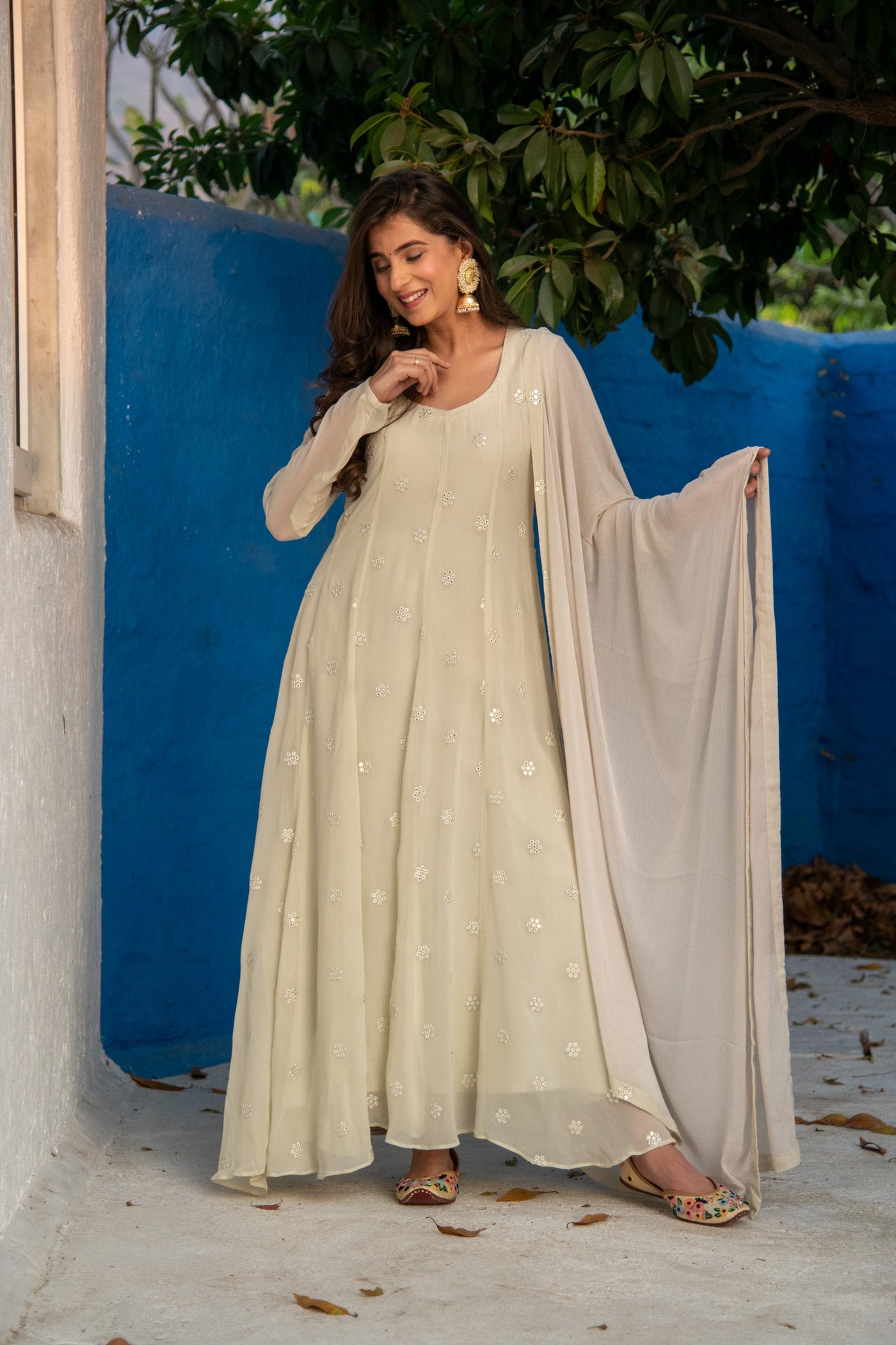 Ivory High Kali Anarkali set