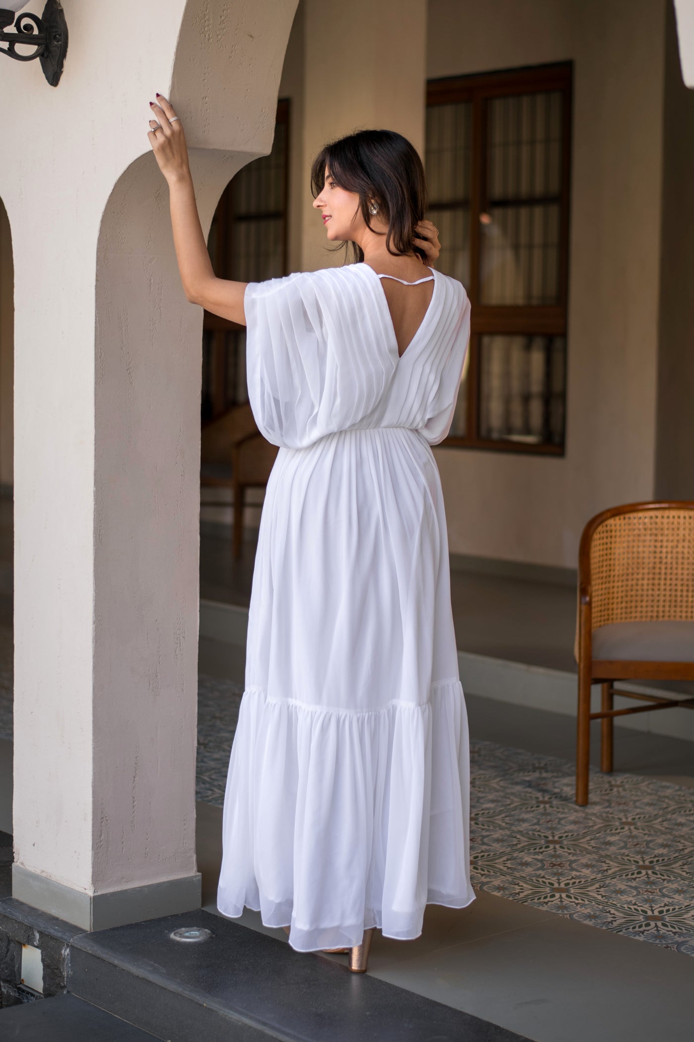 White Pleated Layered Maxi Dress