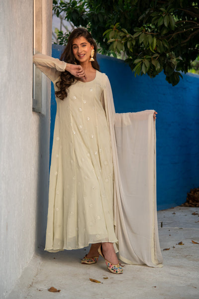 Ivory High Kali Anarkali set