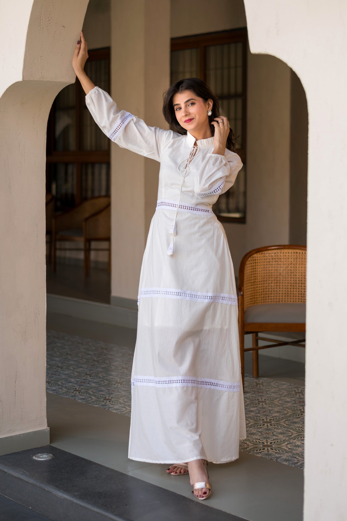 White Cotton Layered Maxi Dress