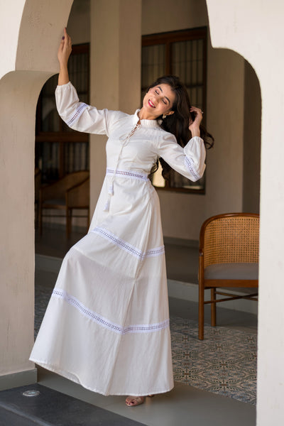 White Cotton Layered Maxi Dress