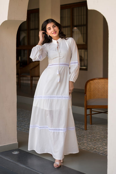 White Cotton Layered Maxi Dress