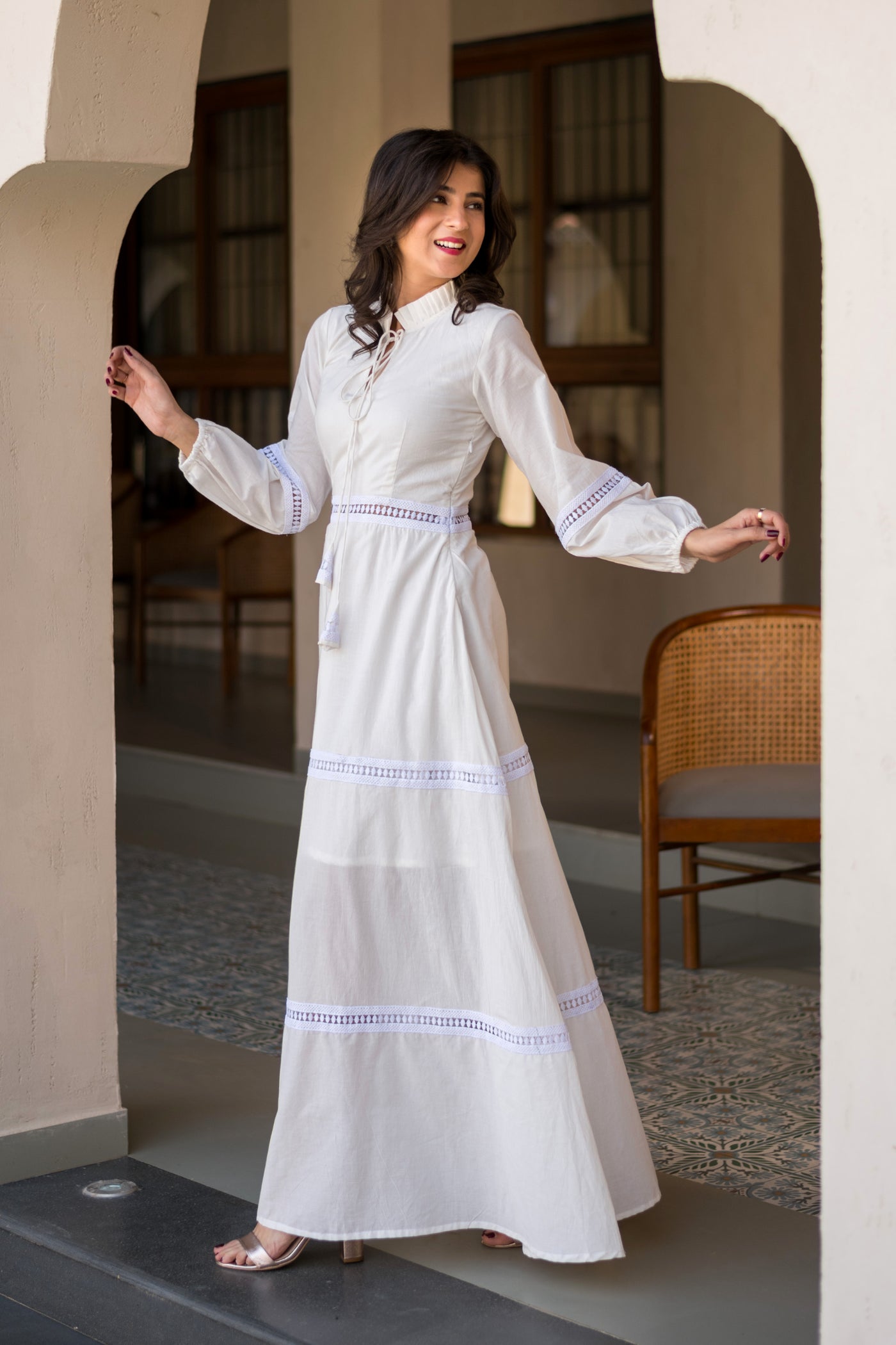 White Cotton Layered Maxi Dress