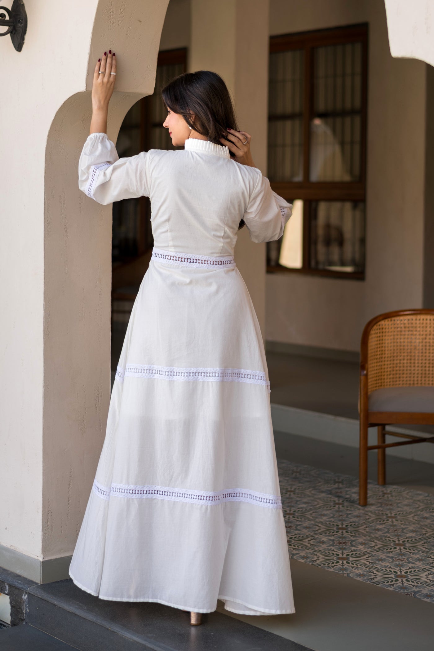 White Cotton Layered Maxi Dress