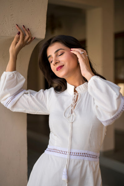 White Cotton Layered Maxi Dress