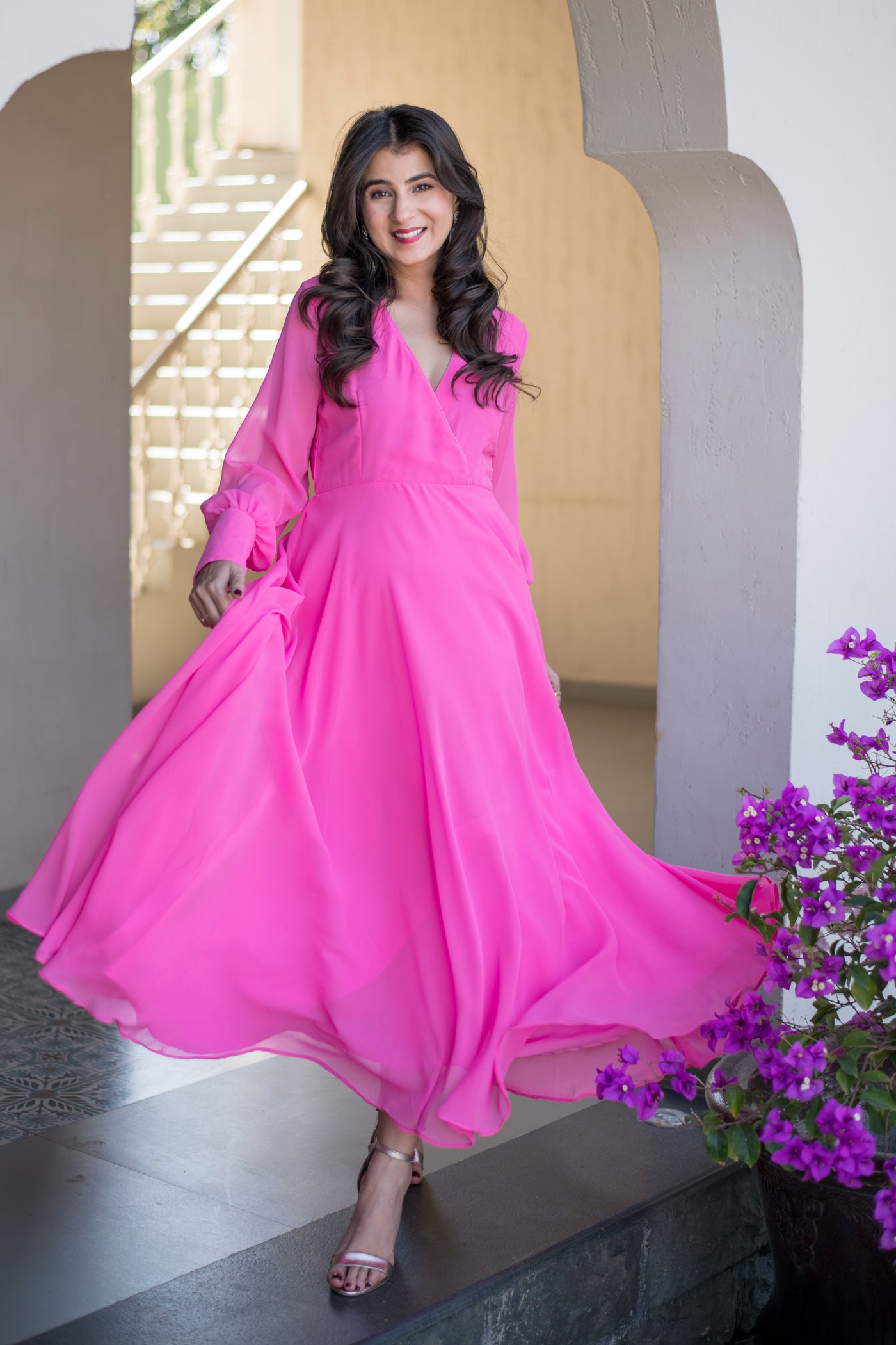 Baby Pink Georgette Maxi Dress