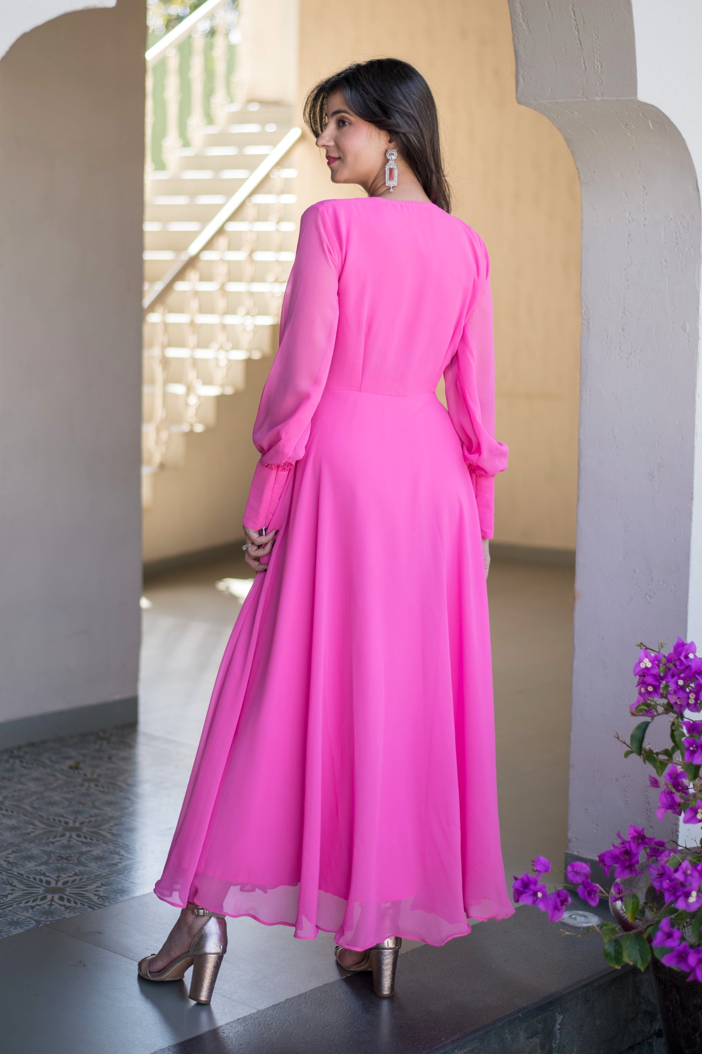 Baby Pink Georgette Maxi Dress