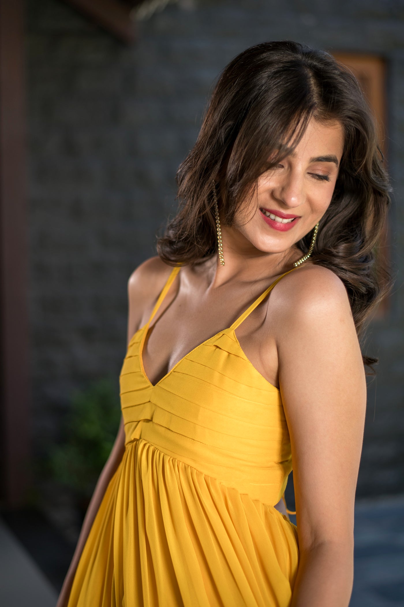 Mustard Tie Up Georgette Maxi Dress