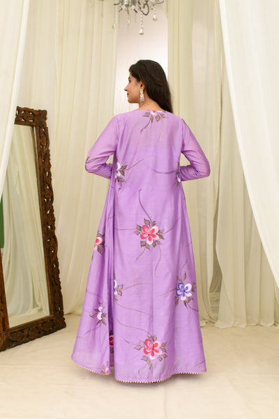 Light Purple Chanderi Hand Painted Anarkali With Jacket