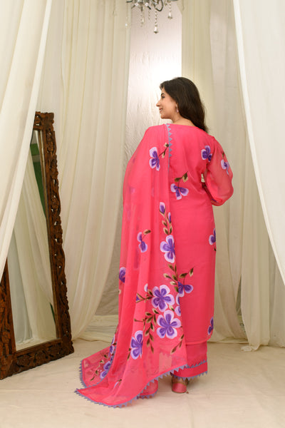 Dark Pink Hand Painted Kurta Set