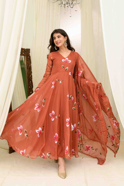 Rusty Orange Hand Painted Anarkali Set