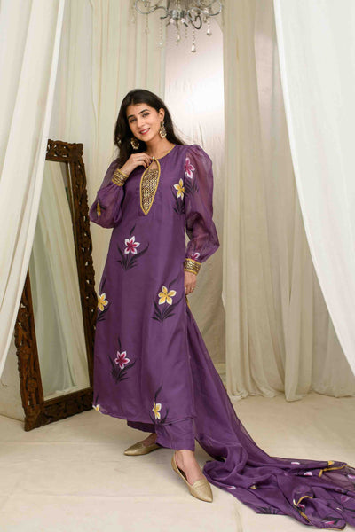 Purple Hand painted Kurta Set