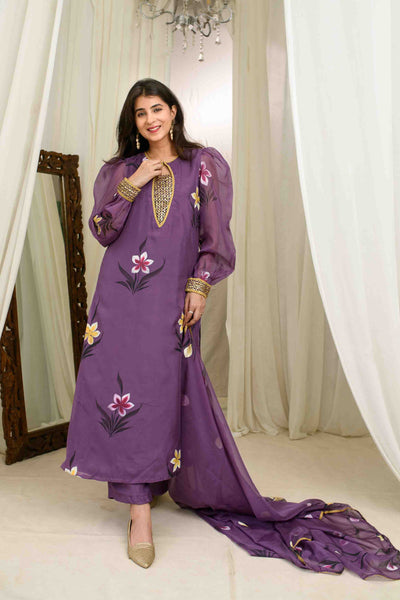 Purple Hand painted Kurta Set