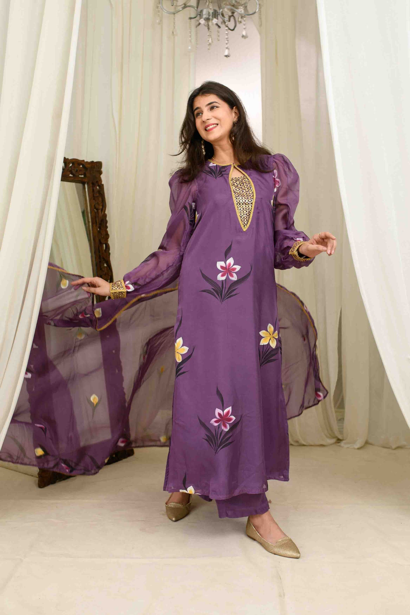 Purple Hand painted Kurta Set