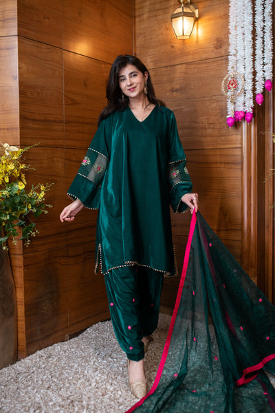 Velvet Green Embroidered Salwar Set