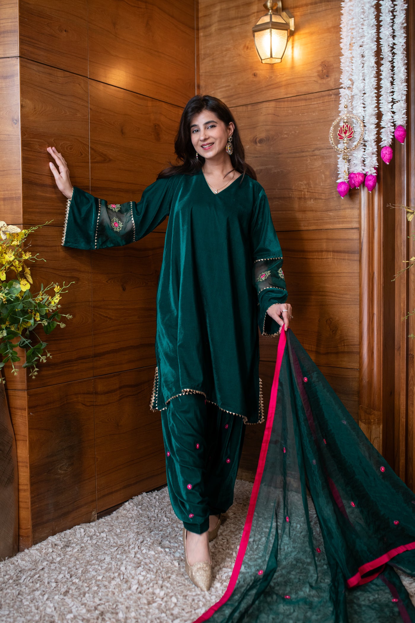 Velvet Green Embroidered Salwar Set