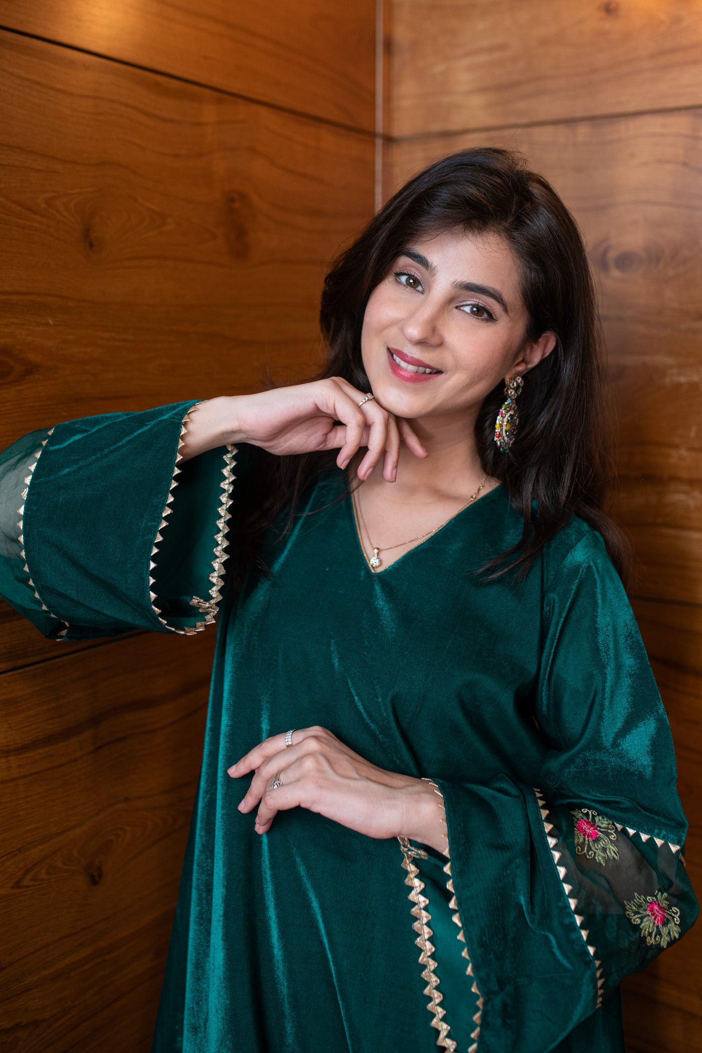 Velvet Green Embroidered Salwar Set