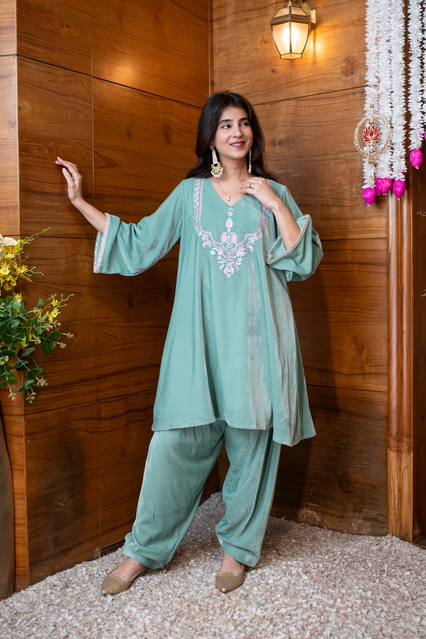 Velvet Mint Embroidered Co-Ord Set