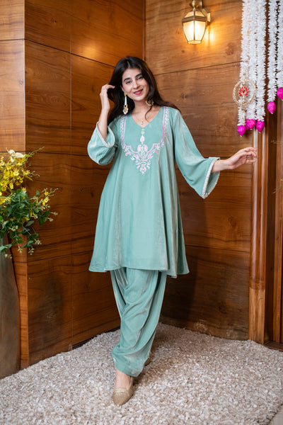 Velvet Mint Embroidered Co-Ord Set