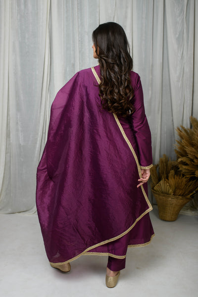 Wine Silk overlap Kurta Set