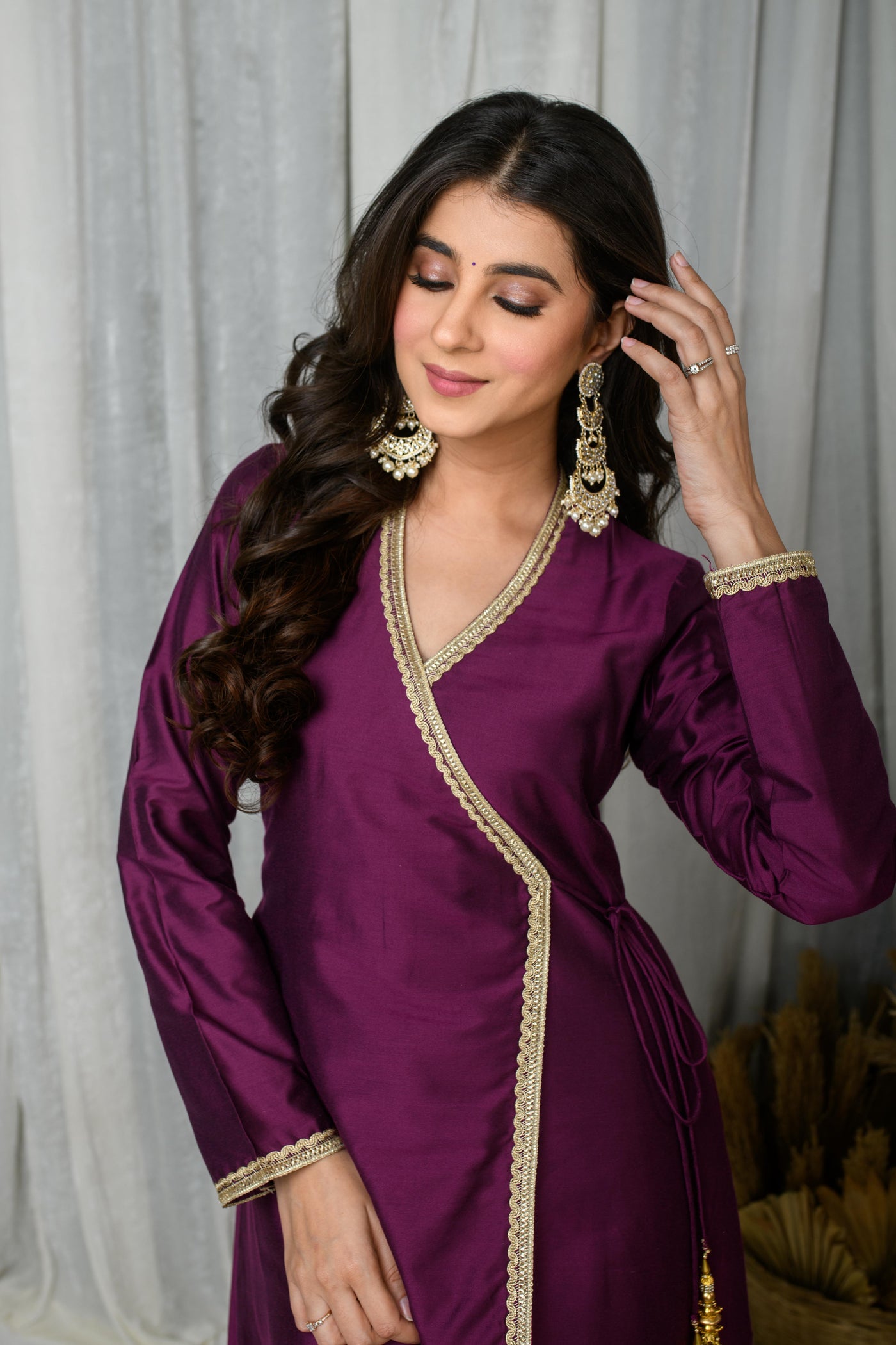 Wine Silk overlap Kurta Set