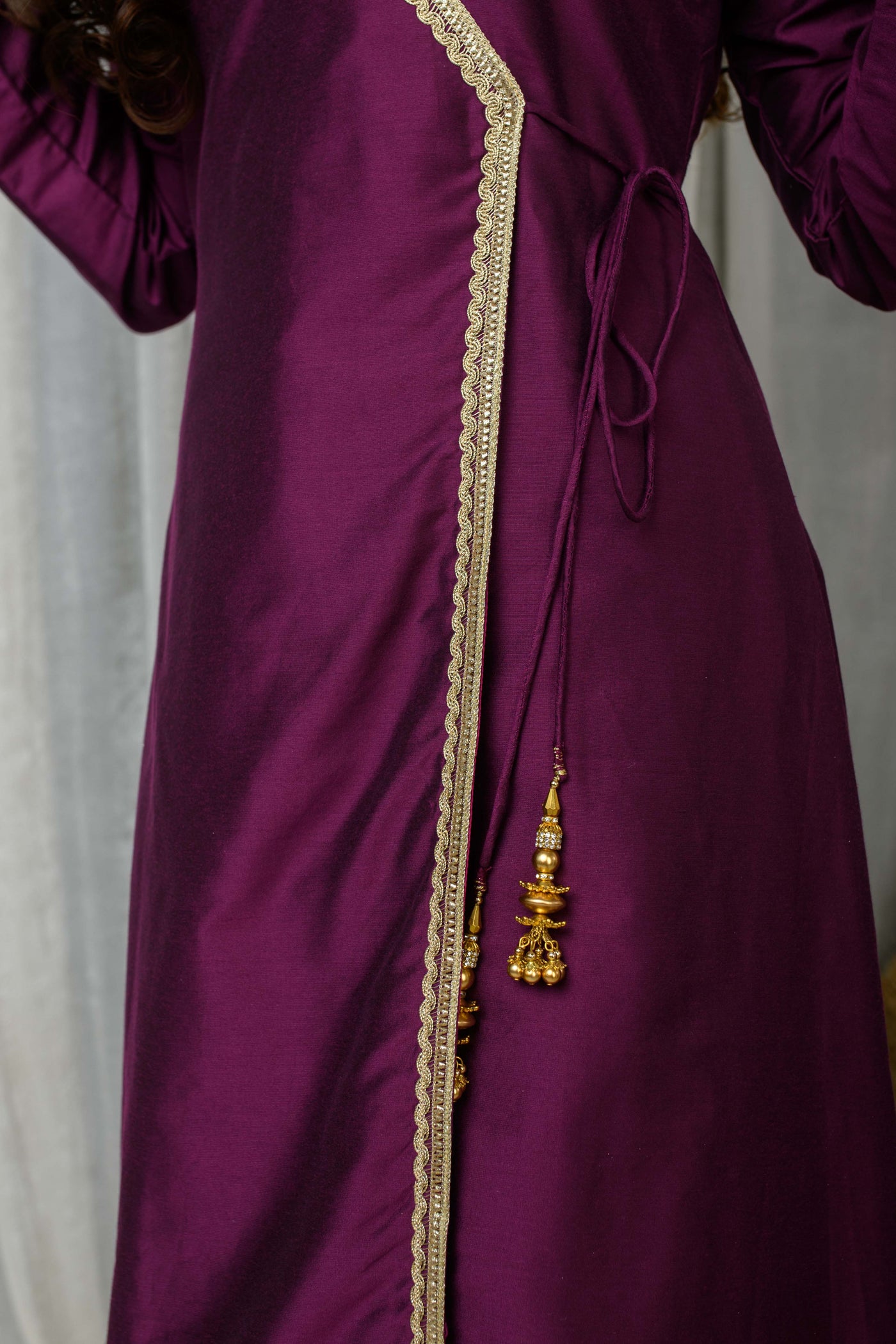 Wine Silk overlap Kurta Set