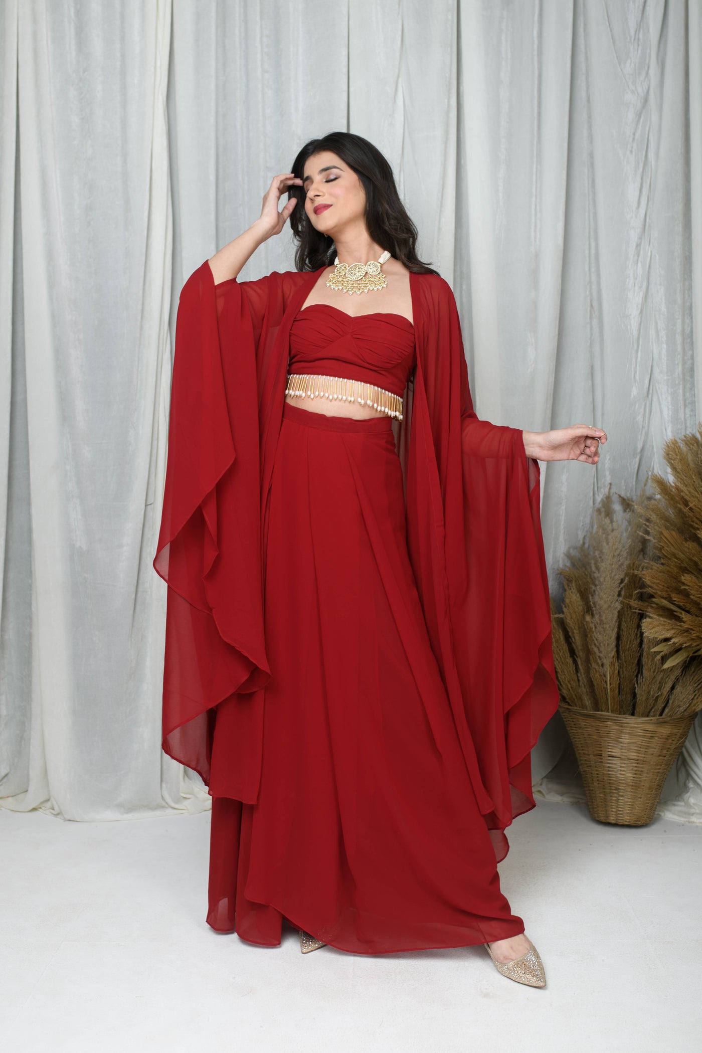 Red Cape and Drape skirt Set