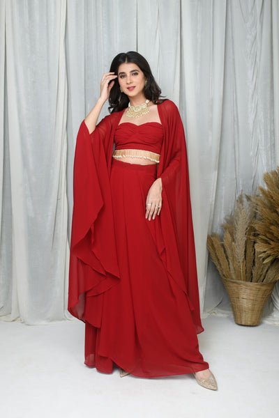 Red Cape and Drape skirt Set