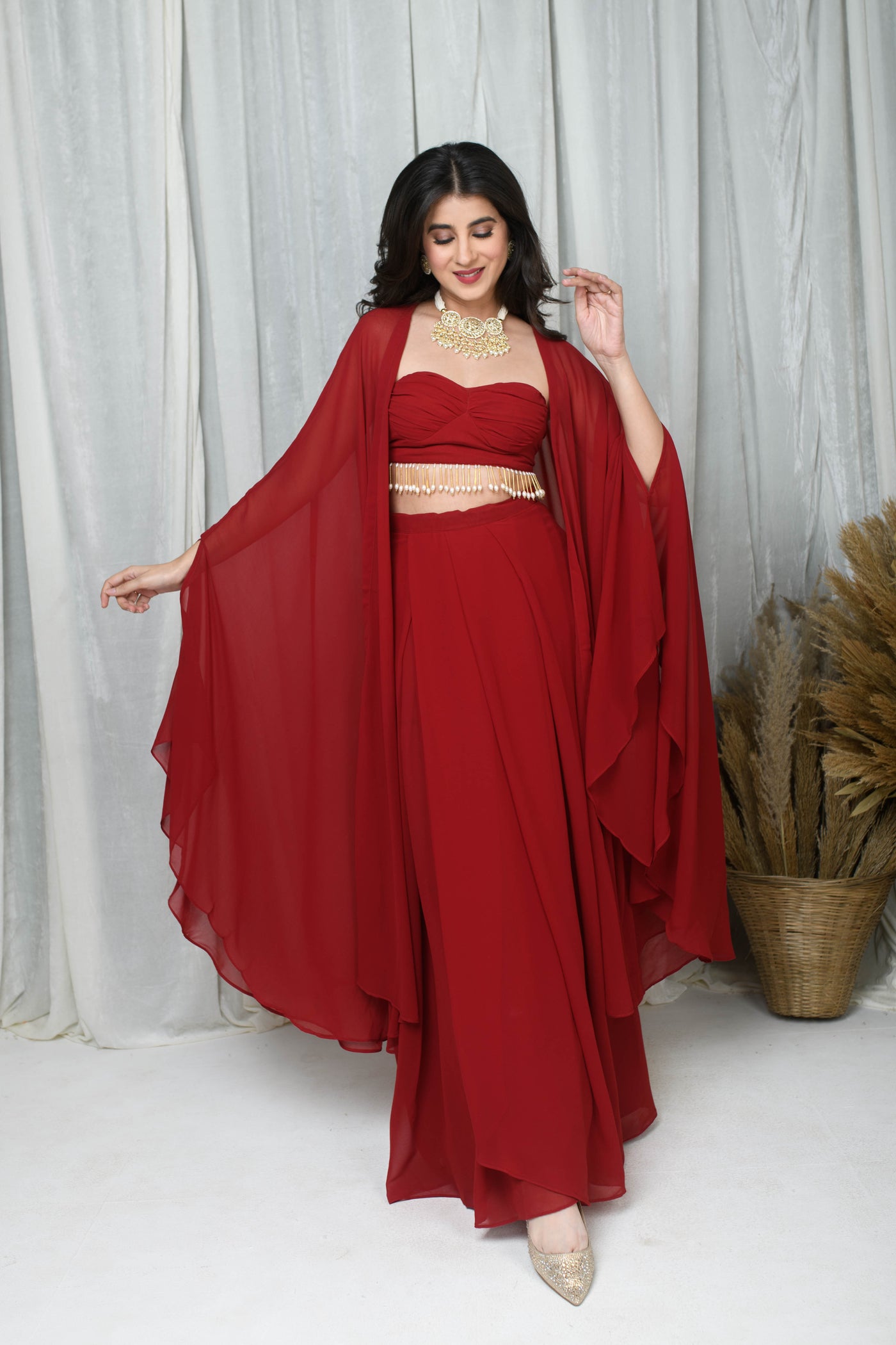 Red Cape and Drape skirt Set