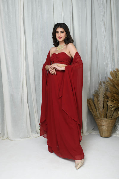 Red Cape and Drape skirt Set