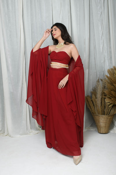 Red Cape and Drape skirt Set