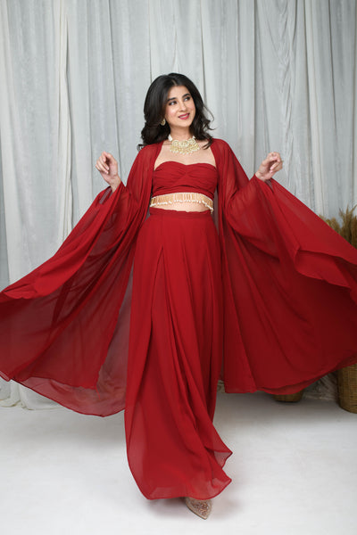 Red Cape and Drape skirt Set