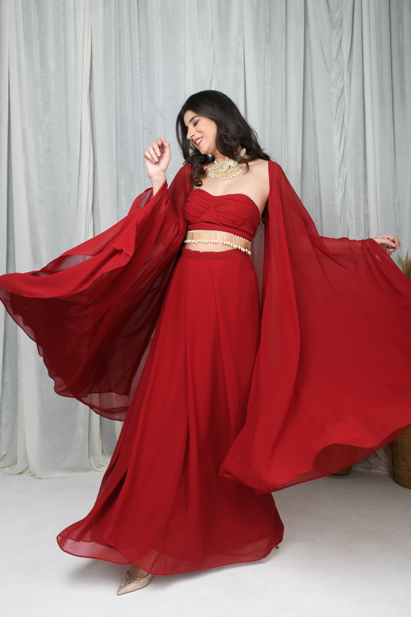 Red Cape and Drape skirt Set