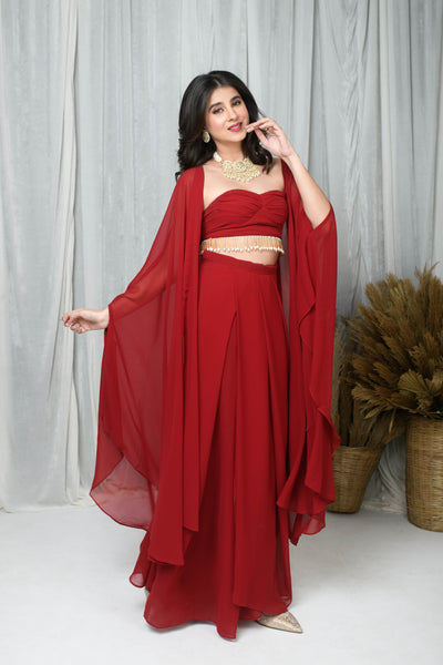 Red Cape and Drape skirt Set