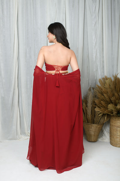 Red Cape and Drape skirt Set